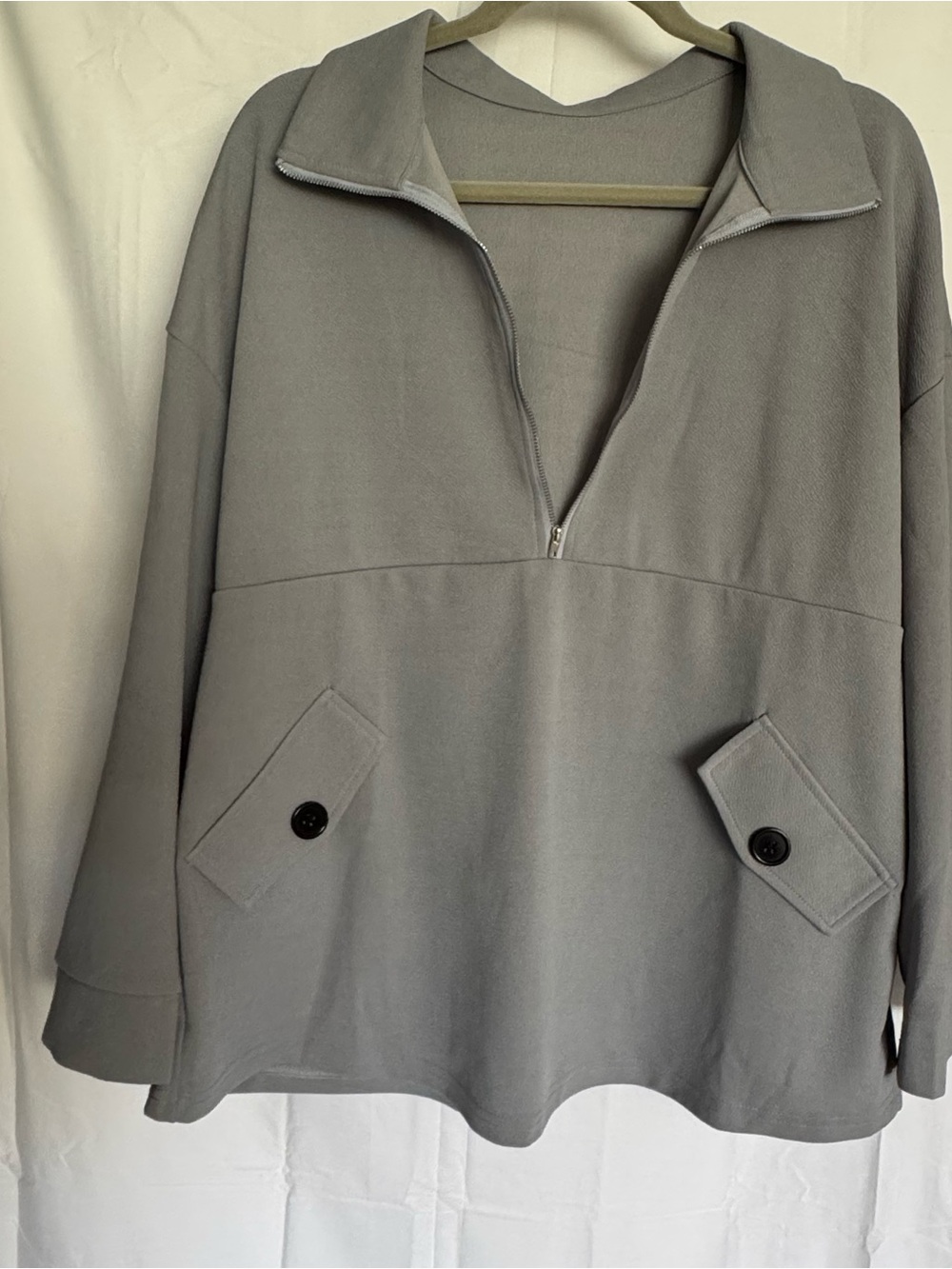 SHEIN Curve‎ 1XL Light Gray Pullover with Zip Collar